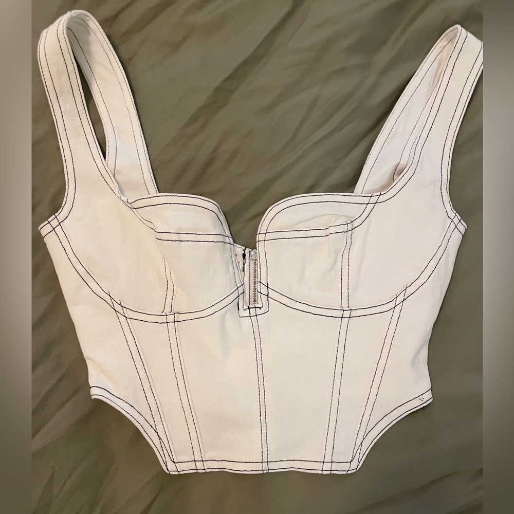 Small Amazon White Denim Corset Crop Top